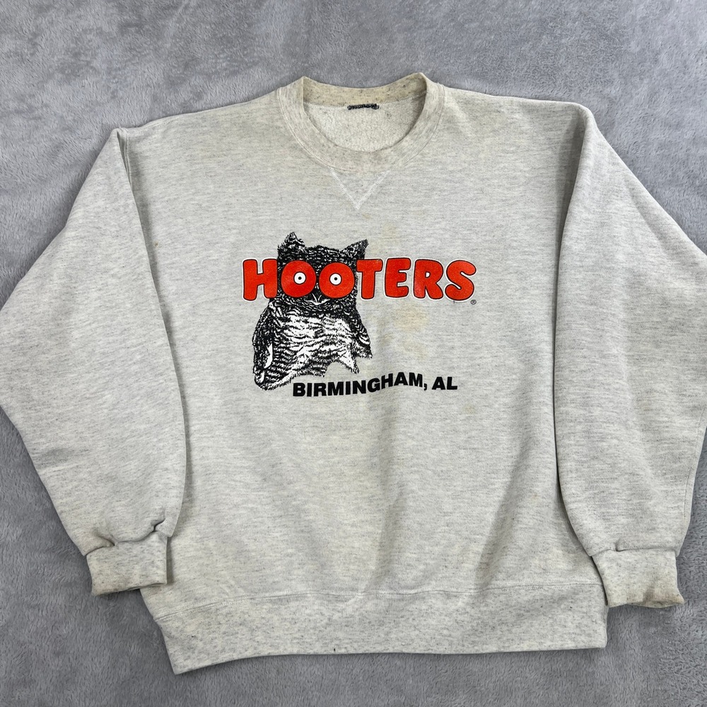 Hooters Vintage Birmingham AL Graphic Sweatshirt XL Gray Men Streetwear Retro